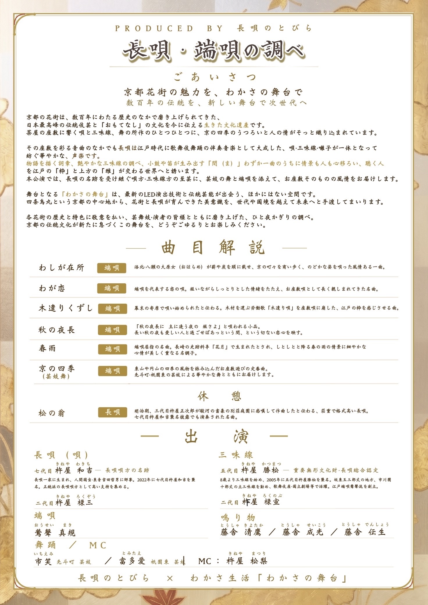 長唄・端唄の調べ 曲目解説・出演者一覧（裏）